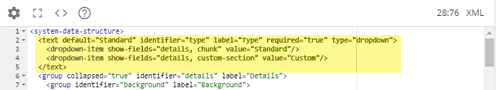 custom section in section drop-down code