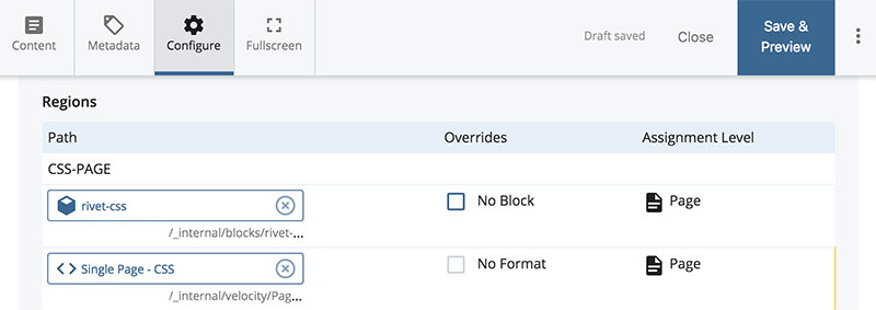 Configuration set on a standard page.