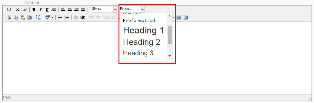 Format menu in the text editor