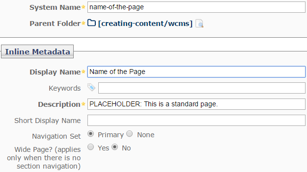 Display name of a page