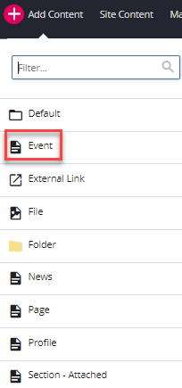 add content and event selection