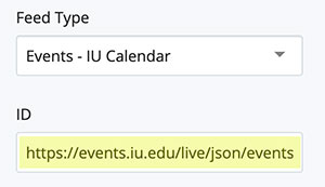 IU Calendar feed chunk with IU Calendar URL highlighted