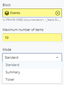 selected feed block and maximum number of items