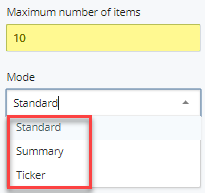 maximum number of items and mode selection