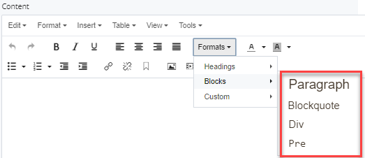 selections in block dropdown