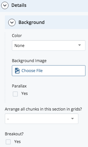 section color, background, and grid fields