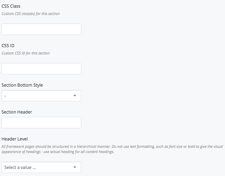 section fields css and header fields