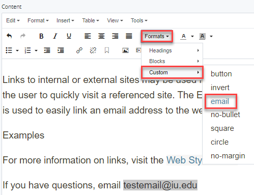 formats > custom > email selection 