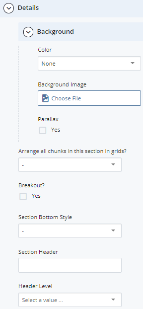 section >> Details >> Background fields