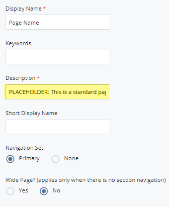 new page description field