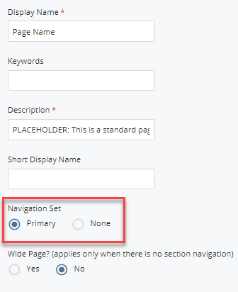 new page navigation set selection