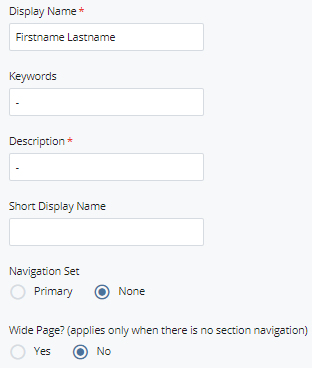 display name and description fields