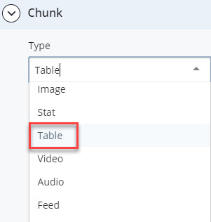 table chunk type selection