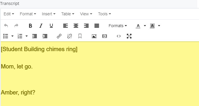 transcript field for an html5 file
